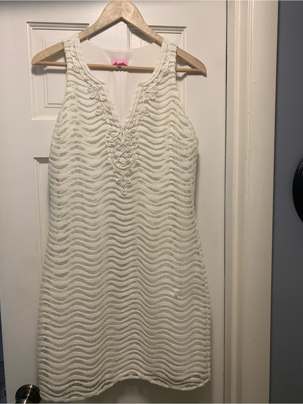 Lilly Pulitzer Cream Sleeveless Crochet Wave Dress
